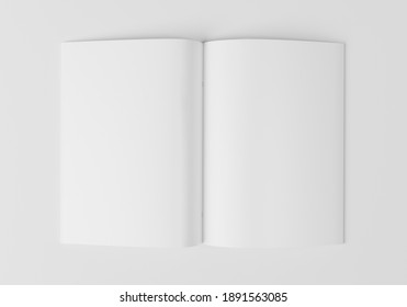 Blank magazine open in half top view. On a white background. 3D illustration