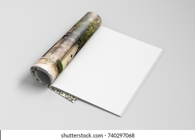 Blank magazine pages with glossy paper isolated on white background. 3d illustration