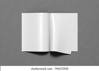 Blank Magazine Pages With Glossy Paper On Gray Background. 3d Illustration