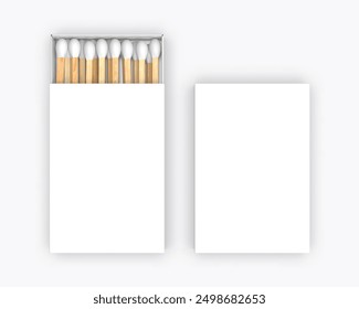 Blank matchbox with white match sticks packaging mockup template 3d illustration.