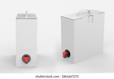 Blank Matte Paper Box With Wine Tap For Branding. 3d Render Illustration.