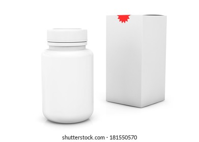 Blank medicine bottle with box on a white background