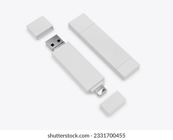 Blank Memory Stick and Flash Drive For Promotional Branding. 3d illustration.	