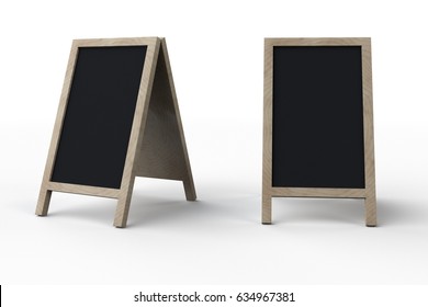 Blank menu blackboard outdoor display isolated on white background, 3d illustration