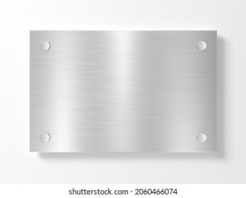 Blank Metal Nameplate Isolated On White Wall. Signage Plate. Empty. Stainless Steel. 3d Illustration.