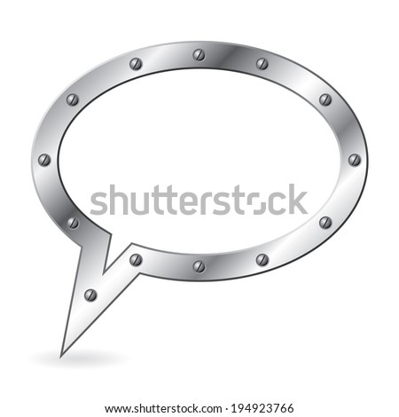 Blank metallic speech bubble design on white background
