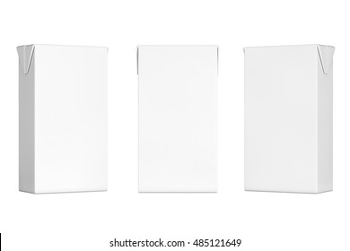 Blank Milk Or Juice Carton Boxes On A White Background. 3d Rendering