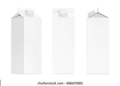 Blank Milk Or Juice Carton Boxes On A White Background. 3d Rendering