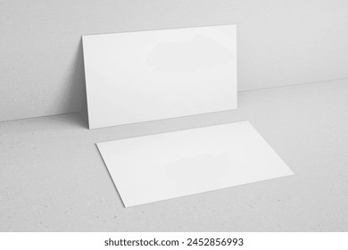 blank minimalist clean 90x50mm us size horizontal brand identity business name card with sharp corner leaning to wall realistic mockup design template 3d render illustration - Powered by Shutterstock