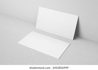 blank minimalist clean 90x50mm us size horizontal brand identity business name card with sharp corner leaning to wall realistic mockup design template 3d render illustration