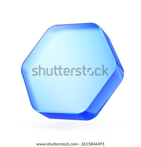 Blank Mobile application icon, hex button - Blue Hexagon button - 3d illustration