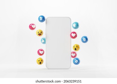 Blank Mobile Phone With Social Network Icons, Abstract Trendy Design For Social Media Advertising. 3d Render.