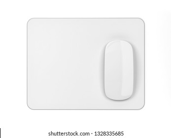 Blank Modern Computer Mouse With Pad Mockup. 3d Illustration Isolated On White Background 