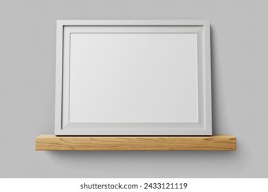 blank modern minimal a4 size paper horizontal award certificate poster on simple white frame realistic mockup on wooden shelf isolated 3d rendering illustration - Powered by Shutterstock