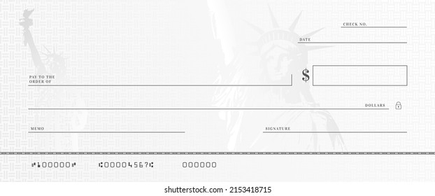 Blank Money Check Template. Fake Stimulus Cheque Mockup. Bank Checkbook Background