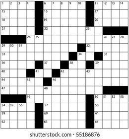 A Blank Newspaper Style Crossword Puzzle With Numbers In The Word Grid.