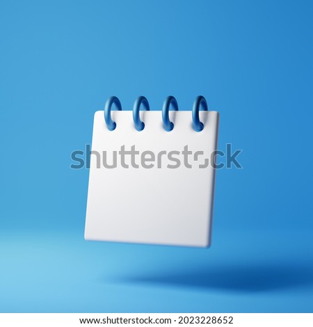 Blank notepad paper isolated over blue background. Mockup template. 3D rendering.