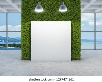 Blank Notice Board In New Office. 3D Illustration.