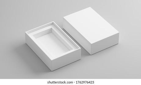 Blank Open Box Packaging Mockup Isolated On Grey Background, Template For Your Design. 3d Rendering.