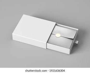 Blank offene Box-Verpackungen einzeln auf grauem Hintergrund, Vorlage für Ihr Design - Branding-Muster. 3D-Darstellung.
