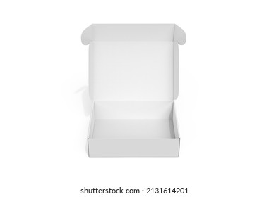  Blank Open Mailer Box 3d Illustration Isolated On White Background. Rectangular Mailing Box For Mockup And Branding. 3D Render. Front View Of A Blank Open Box. Subscription Box.