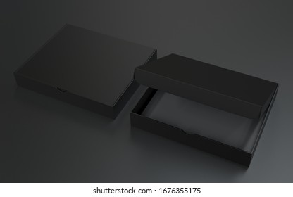 Blank  Open Packaging Box Mock Up Isolated On Black Background. 3d Illustration 