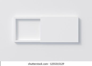 Blank Opened White Flat Slide Gift Box On White Background With Clipping Path Around Box. 3d Illustration