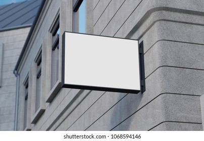 Blank, Outdoor Signage, Signboard Mockup, Sign Mounted On The Building For Logo Presentation. 3d Rendering