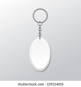 Blank Oval Keychain With Ring And Chain For Key Isolated On White Background