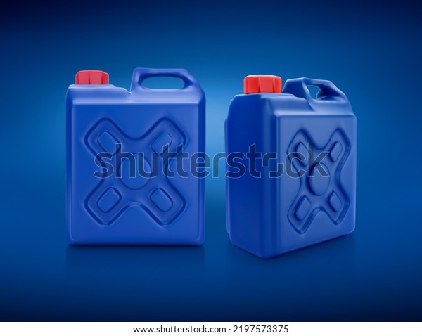 Blank packaging blue plastic gallon on blue\
background. 3d\
render