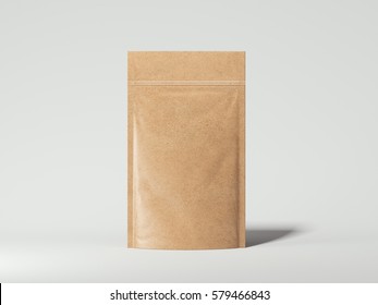 Blank Packaging Recycled Kraft Paper Bag On White Floor. 3d Rendering