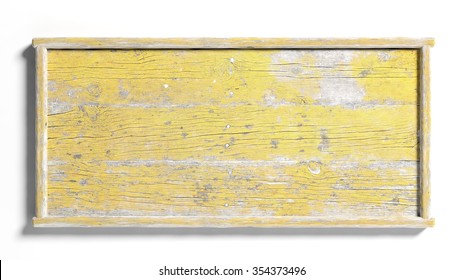 Blank painted yellow weathered sign post,isolated on white background.