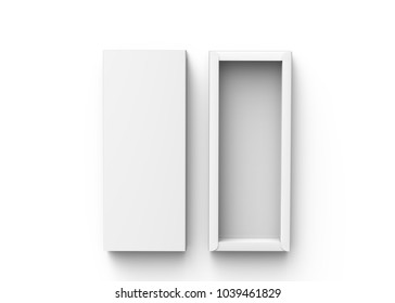 Blank Paper Box, 3d Render Rectangle Gift Box Mockup With Its Lid Next To It, Top View