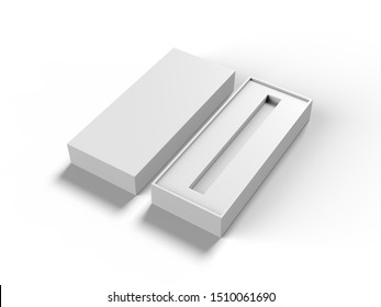 Blank Paper Packaging Pen Hard Box With Foam Insert Tray Isolated On White Background, 3d Illustration.