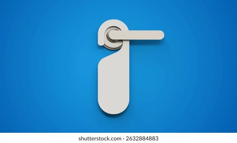 Blank paper or plastic empty label for hotel doorknob room, dont disturb signs, messages on entrance knob on a blue background. Door hanger and handle mock up.