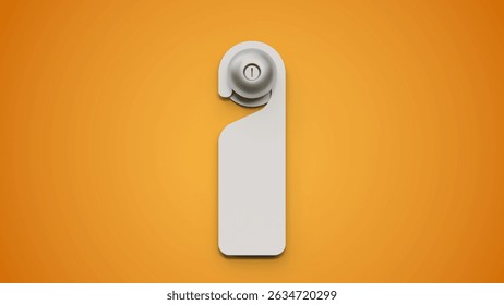 Blank paper or plastic empty label for hotel doorknob room, dont disturb signs, messages on entrance knob on a yellow background. Door hanger and handle mock up.