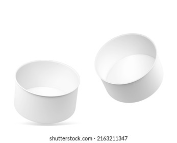 Blank Paper Salad Bowl Mockup. 3d Illustration Isolated On White Background 