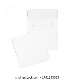 Blank Paper Square Envelope Mockup. 3d Illustration Isolated On White Background 