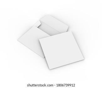 Blank Paper Square Envelope Mockup Template Isolated On White Background, 3d Illustration.