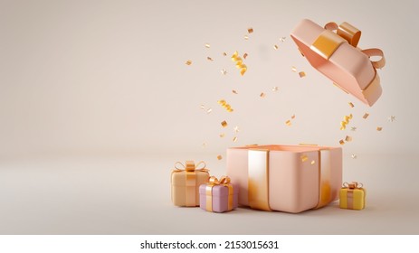 Blank pastel pink gift box with gold ribbon.3d rendering - Powered by Shutterstock