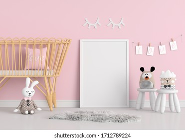 Blank Photo Frame For Mockup In Child Room, 3D Rendering