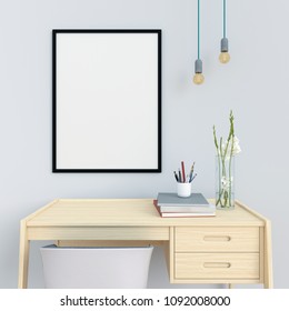 Blank Photo Frame For Mockup On Wall, 3D Rendering