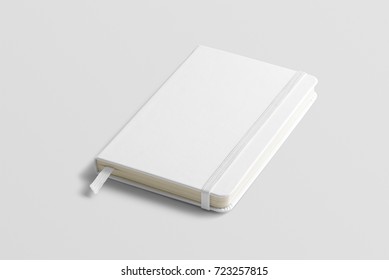Blank photorealistic notebook mockup on light grey background, 3d illustration.