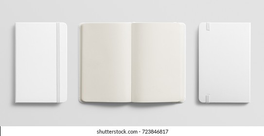 Blank Photorealistic Notebook Mockup On Light Grey Background, 3d Illustration.