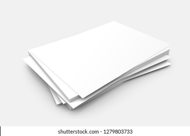 Blank Pile Of Flyers Mockup. 3D Rendering.