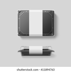 Blank Plastic Disposable Food Container Mockup, Transparent Lid, Isolated, Clipping Path, 3d Illustration. Sushi Empty To Go Bento Delivery Box Mock Up. Meal Lunch Take Away Out Clear Tray Template. 