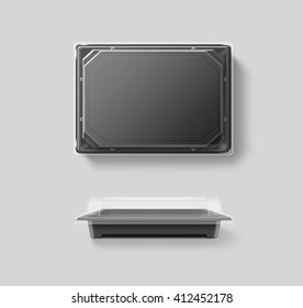 Blank Plastic Disposable Food Container Mockup, Transparent Lid, Isolated, Clipping Path, 3d Illustration. Sushi Empty To Go Bento Delivery Box Mock Up. Meal Lunch Take Away Out Clear Tray Template. 