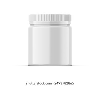 Blank plastic jar mockup ready for your design and branding mockup template isolated on white background, 3d illustration.