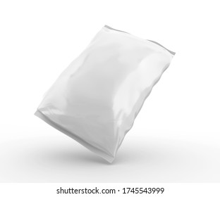 Blank Plastic Snack Bag Mockup, White potato chips container, 3d Rendering isolated on white background