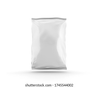 Blank Plastic Snack Bag Mockup, White potato chips container, 3d Rendering isolated on white background